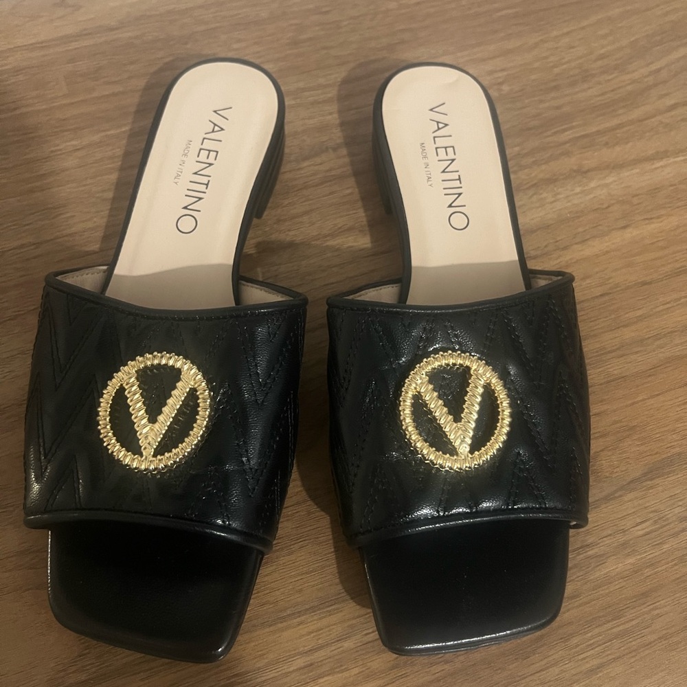 Valentino Black and Gold Mules